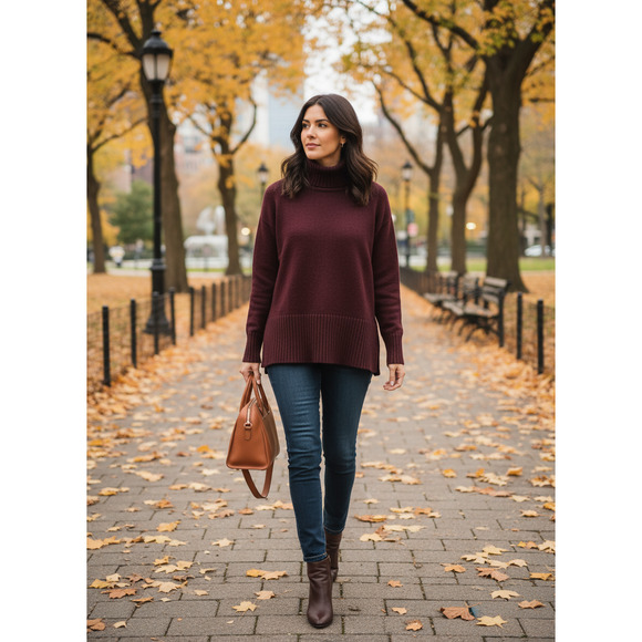 Eileen Fisher Superfine Merino Italian Wool Turtleneck Sweater Womens Plum Sz M - Picture 1 of 9